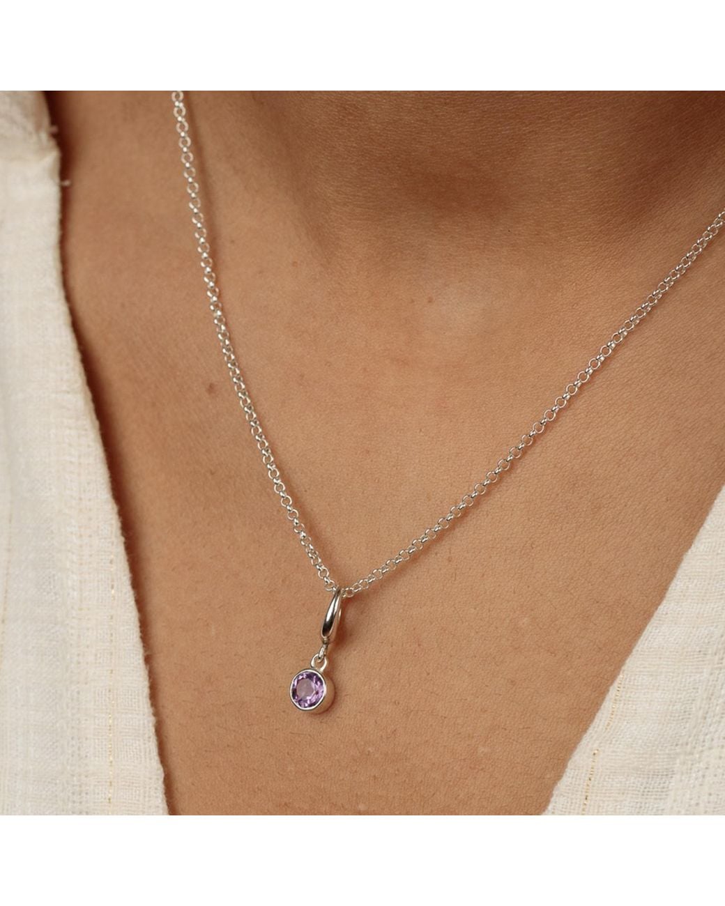 Lily Charmed Metallic Sterling February Birthstone Charm Necklace
