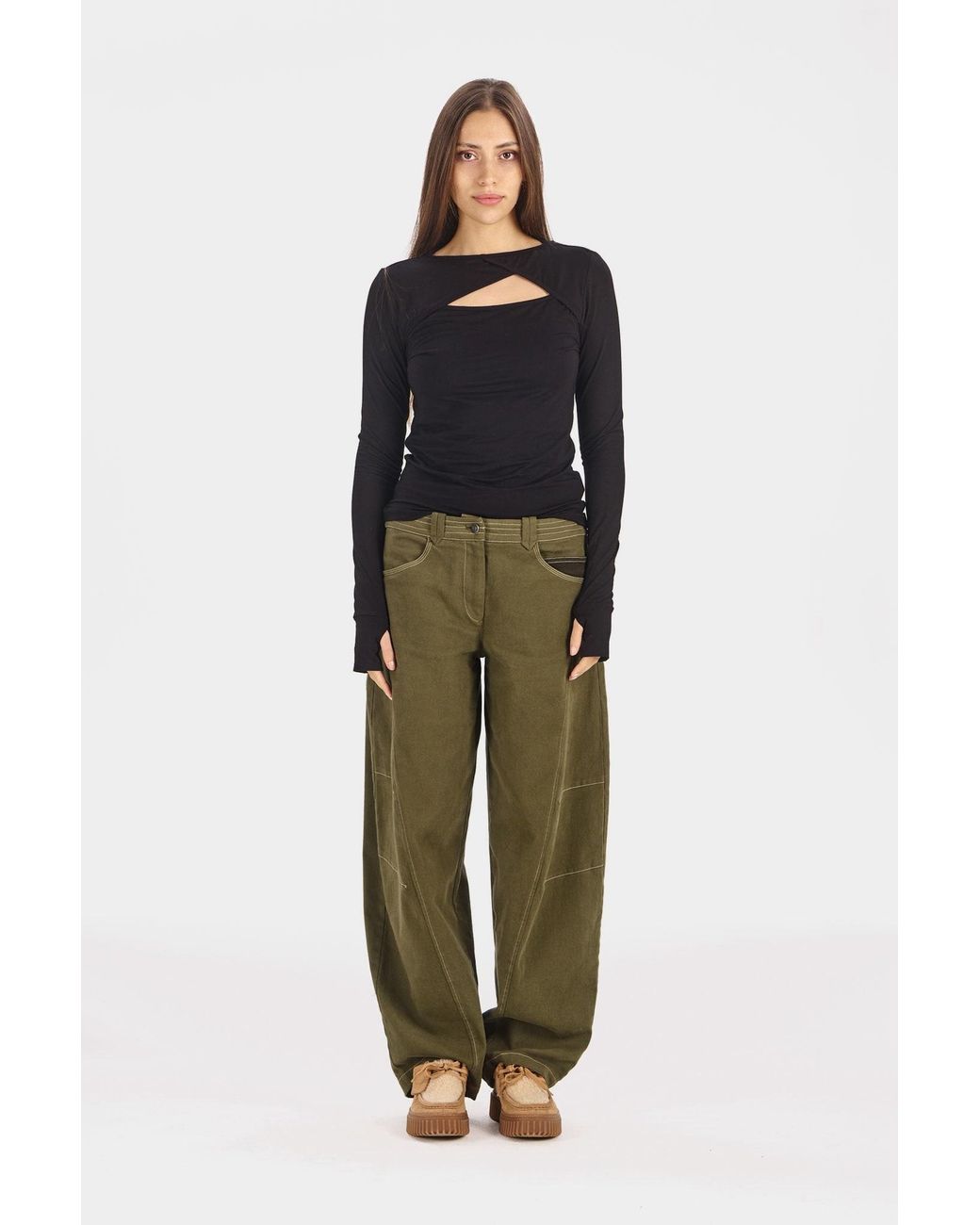Komodo Green Amelia Organic Cotton Barel Leg Trouser