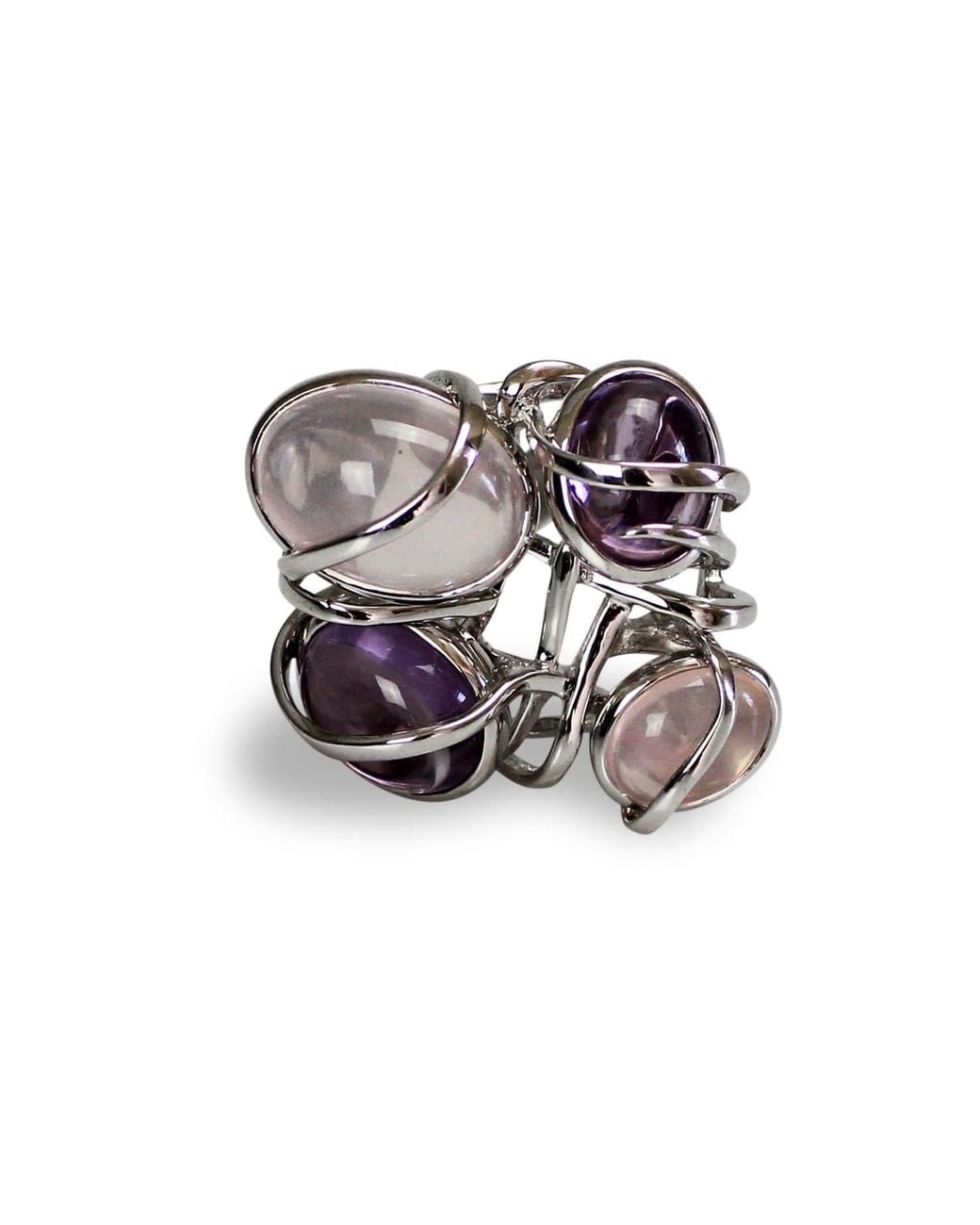 Bellus Domina Metallic Plated Amethyst And Quartz Cocktail Ring