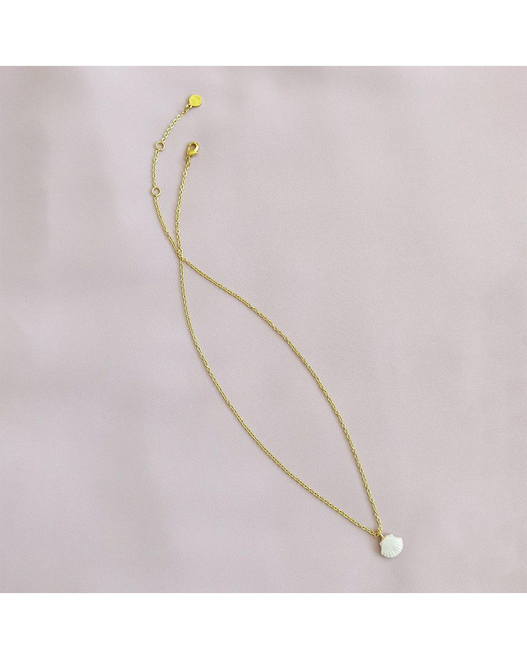 POPORCELAIN Metallic Mini Porcelain Seashell Necklace, Tone