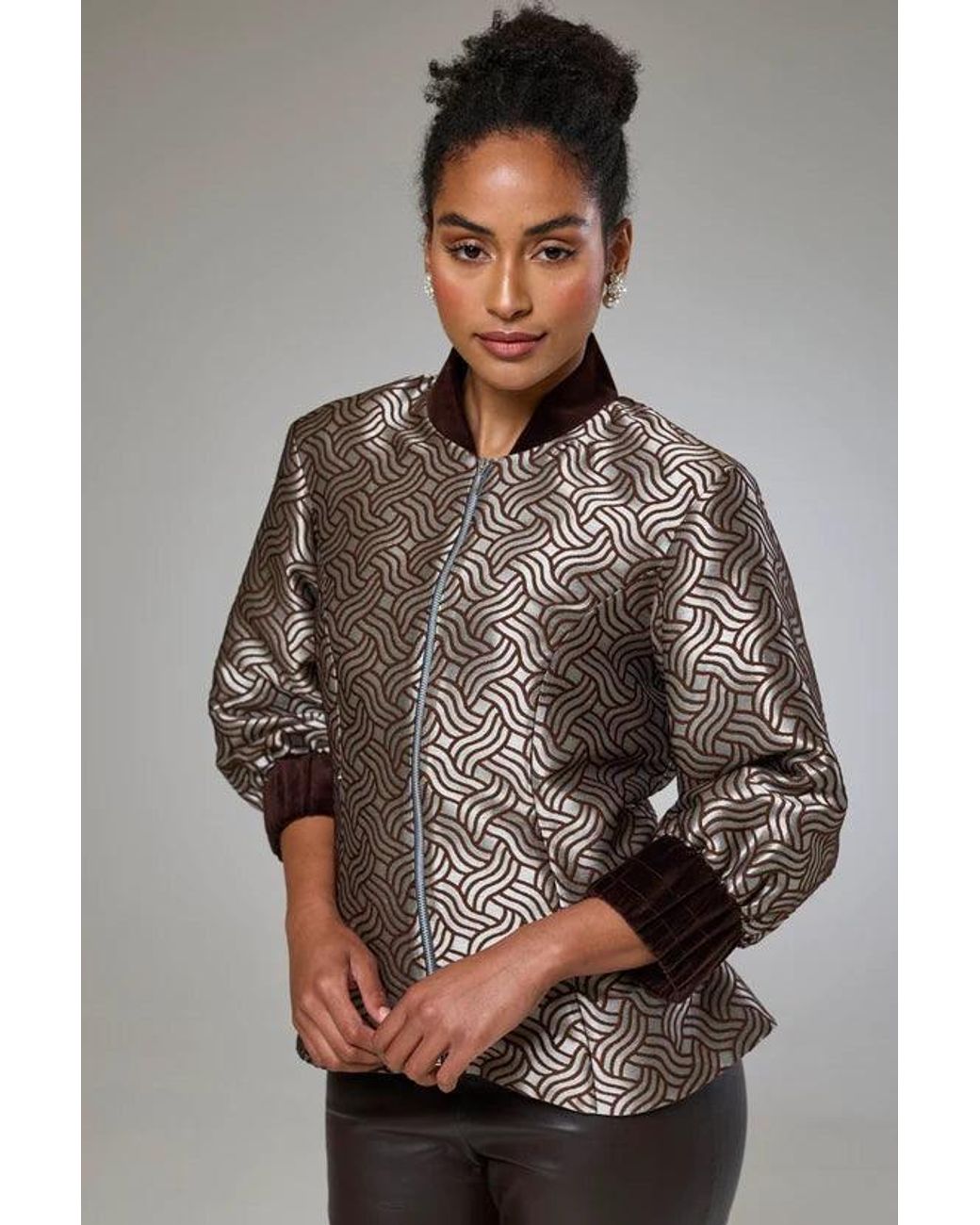 Lioness by Tf Brown Dazzle Chocolate Shimmery Fitted Jacket Blouse