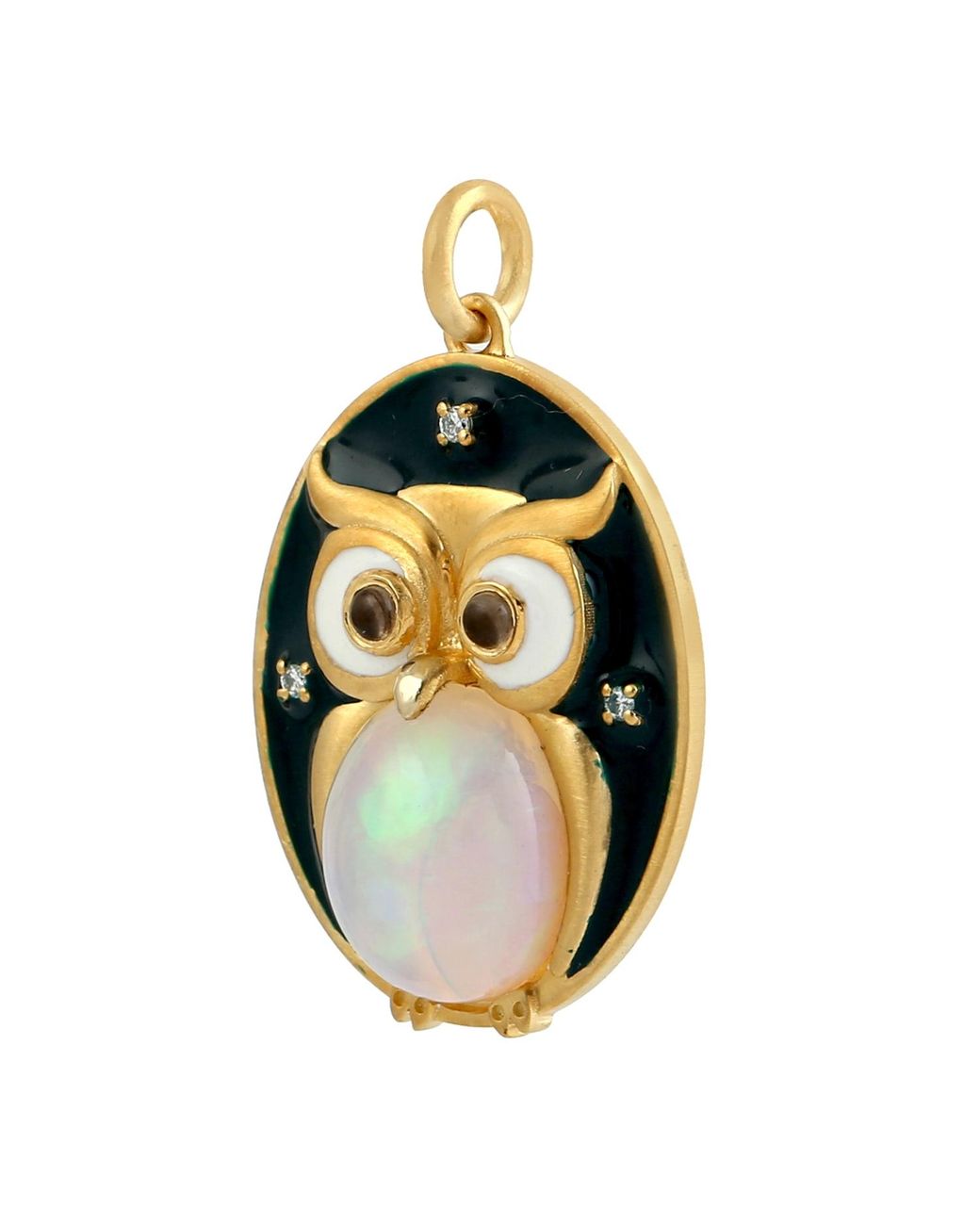 Artisan Metallic Owl Opal, Quartz, Diamond & Enamel Pendant