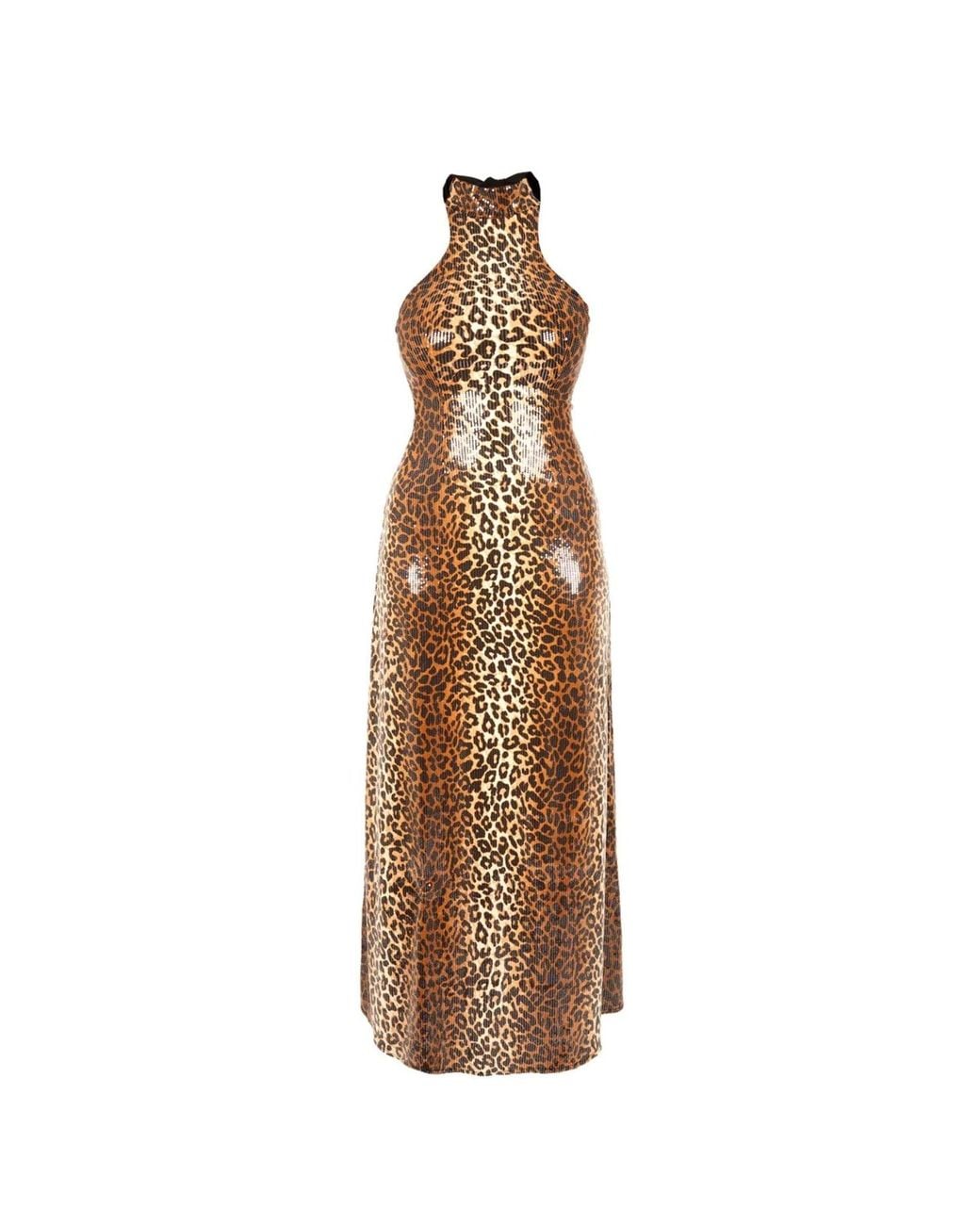 Marteya Metallic Ziva Leopard Print Sequin Halter Dress