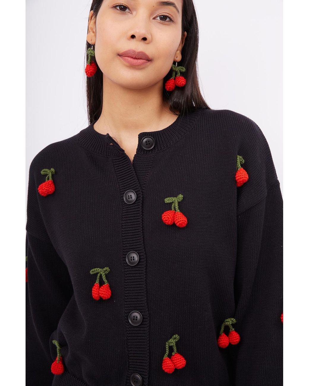 Peraluna Blue Cherry Hand Embroidered Cardigan