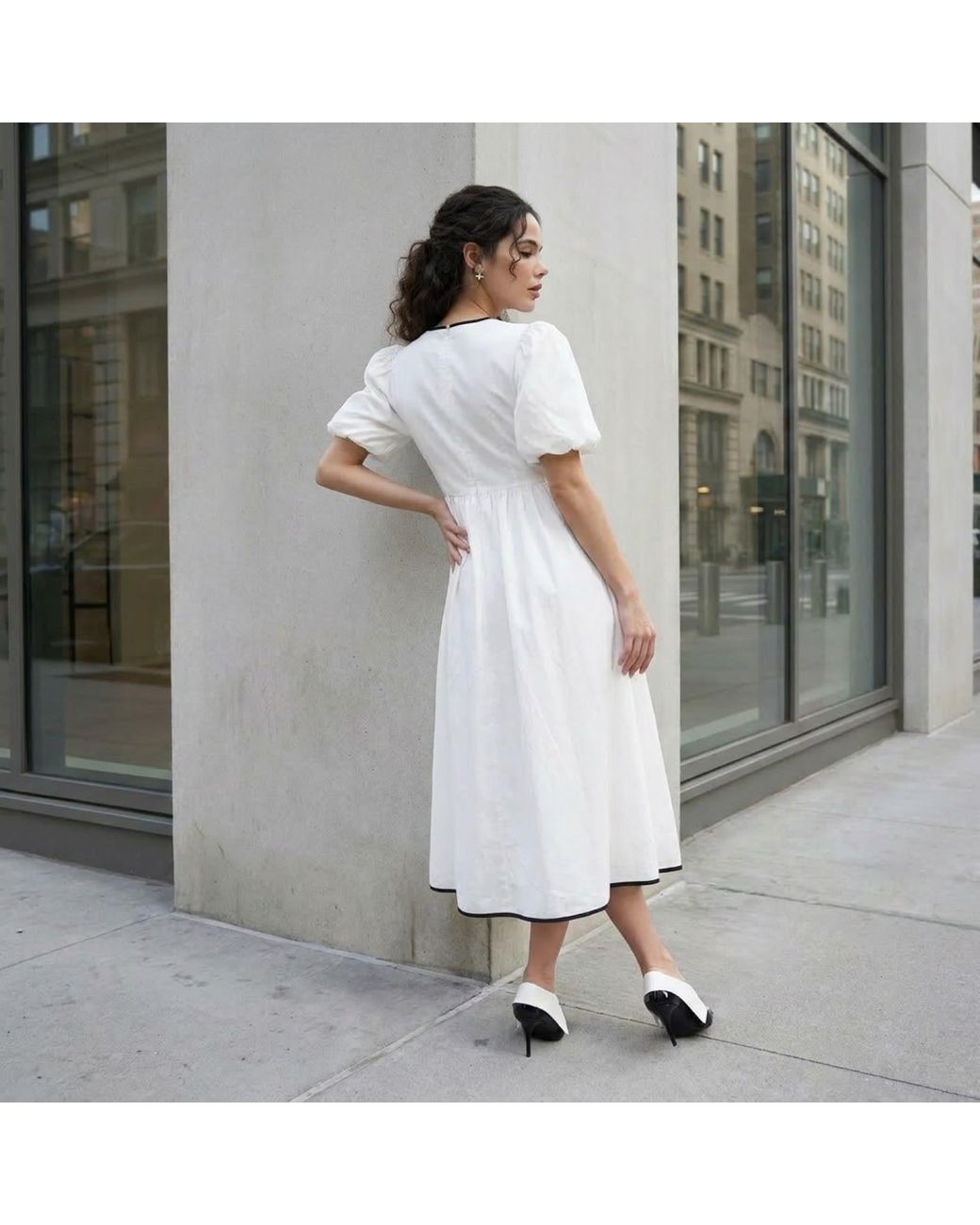 Modenaire White Midi Dress Sculpted Bow Detail