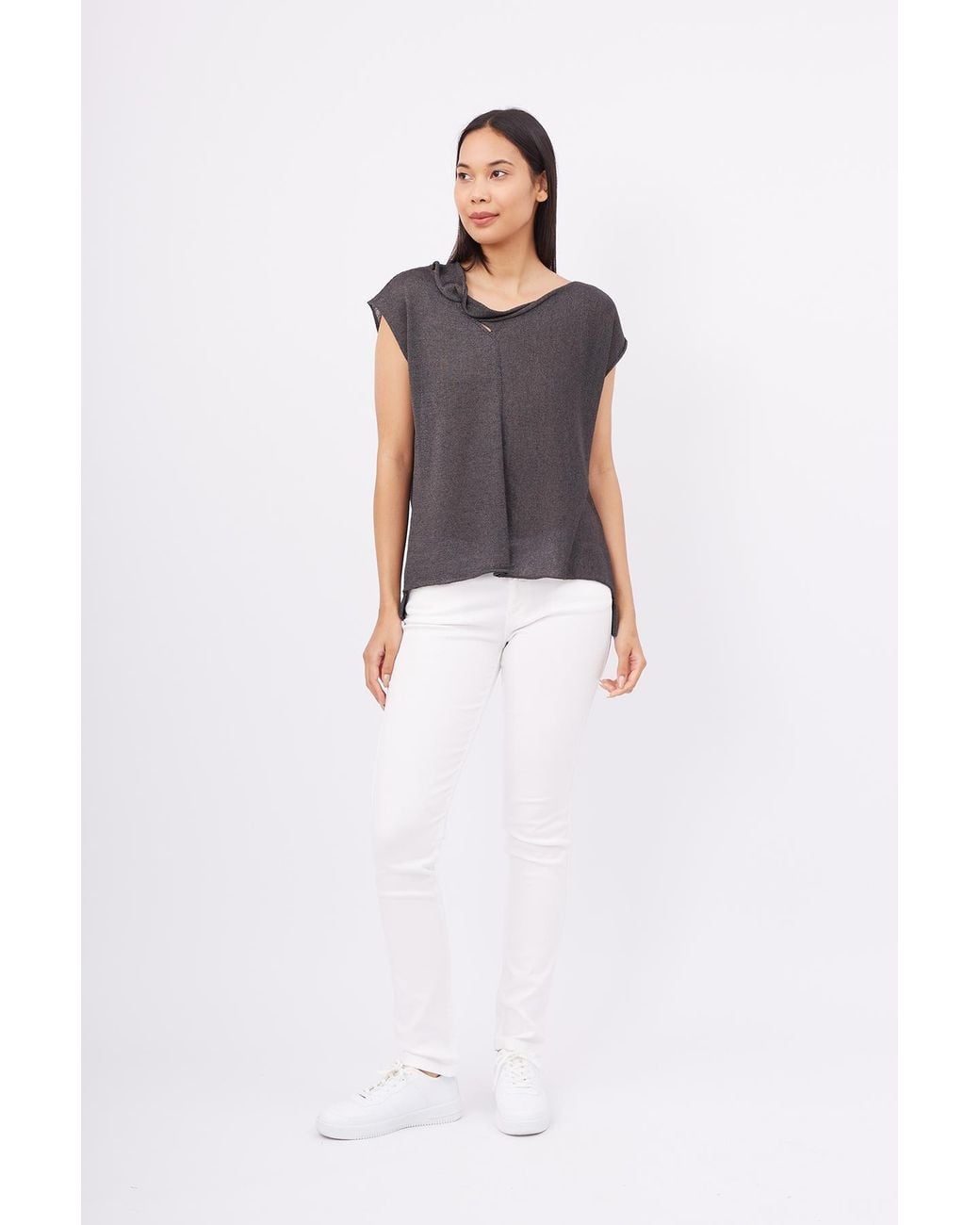 Peraluna Gray Evelyn Drop-Shoulder Knit Blouse