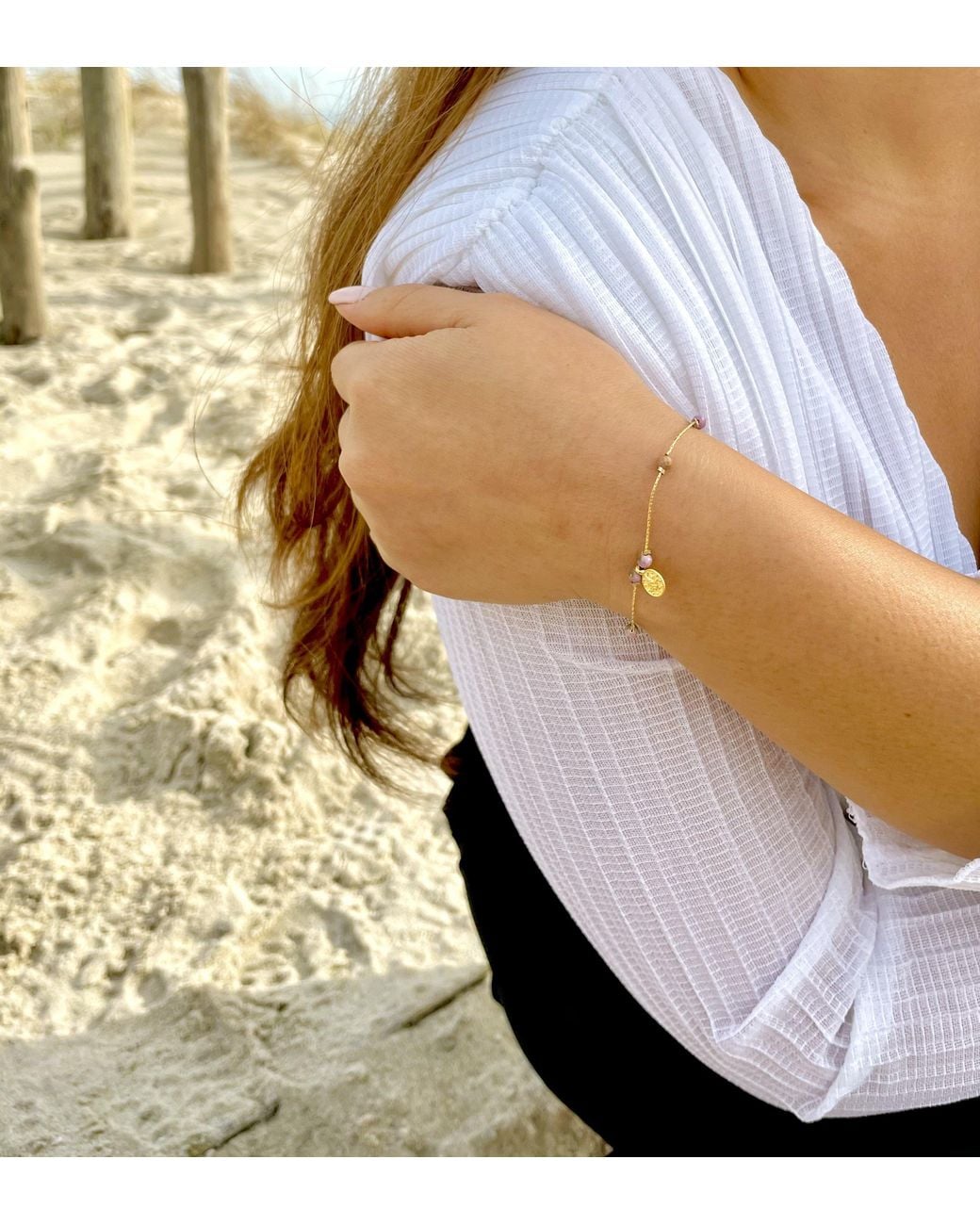 Olivia Le Metallic Journey Phosphosiderite Beaded Bracelet With Coin