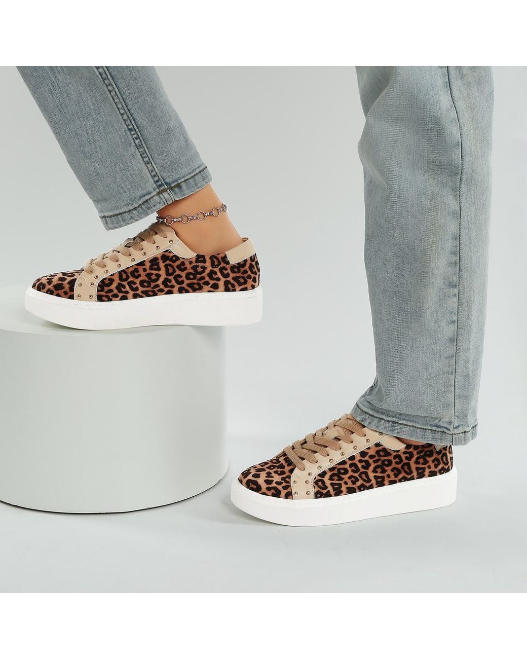 Rag & Co Brown Flippin Studded Leopard Print Chunky Sneakers