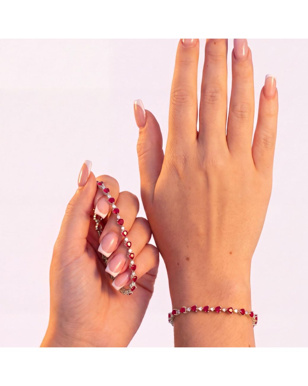 Latelita London Pink Asscher Cut Heart Tennis Bracelet Ruby