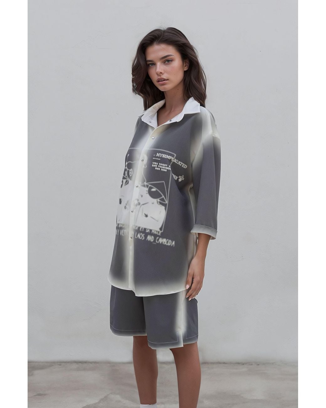 mysimplicated Blue Short Sleeve Shirt And Bermuda Set With Laos Design