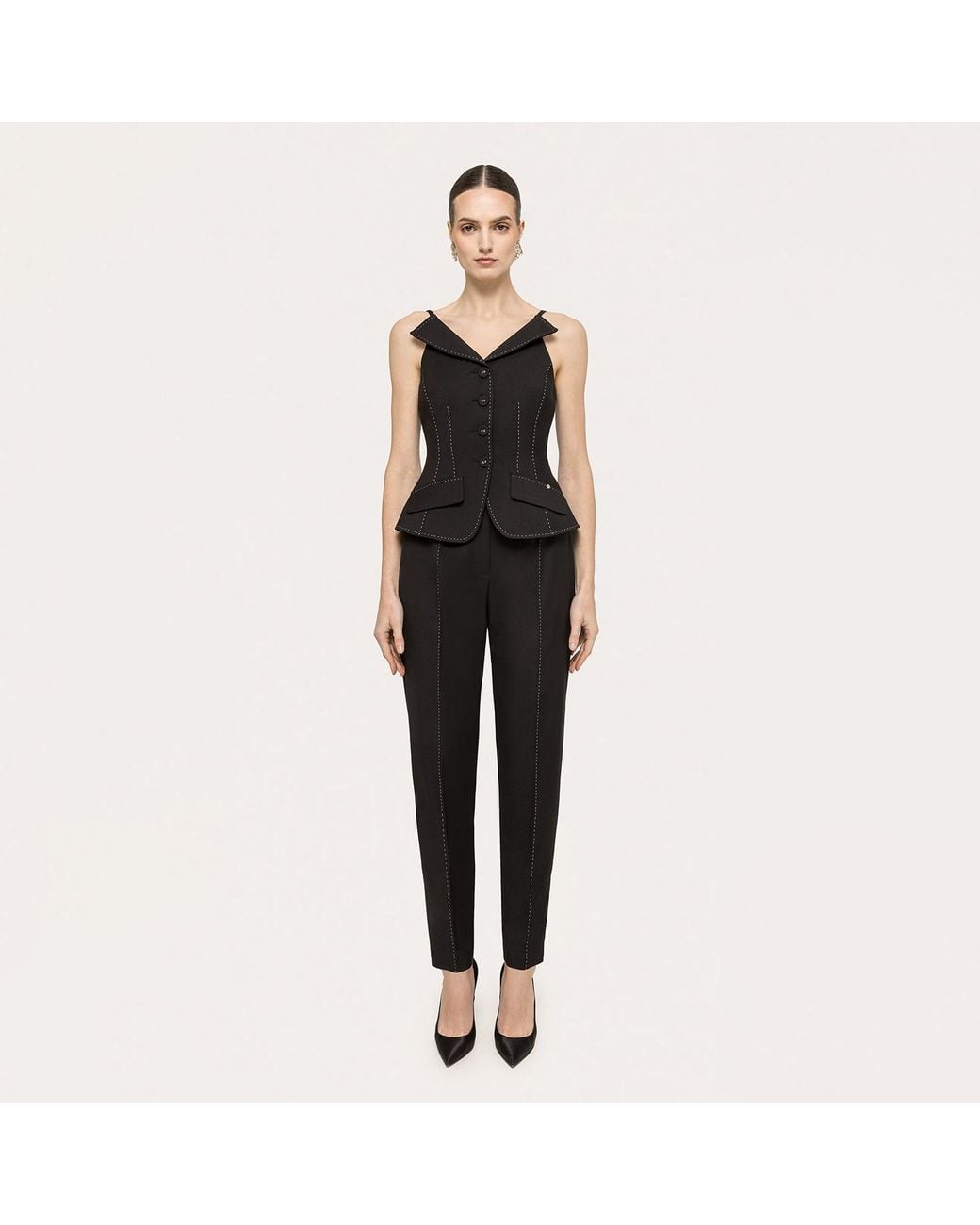 Nissa Black Single-Breasted Tailored Vest