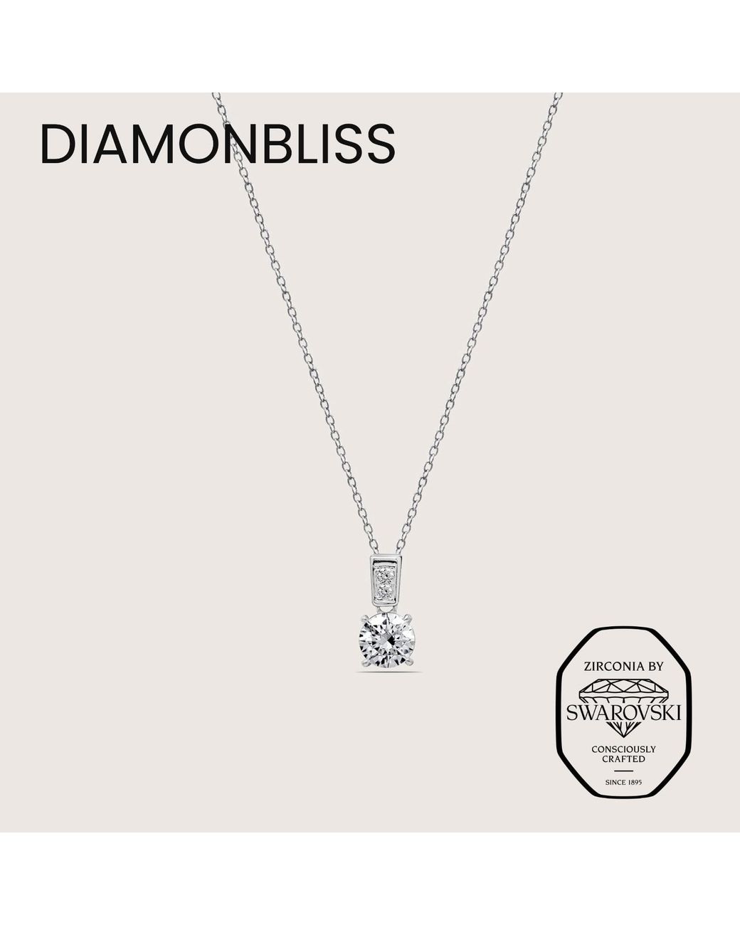 Diamonbliss Metallic Embellished With Swarovski Plated Round Cut Solitaire Drop Pendant Necklace One And Halft Carat