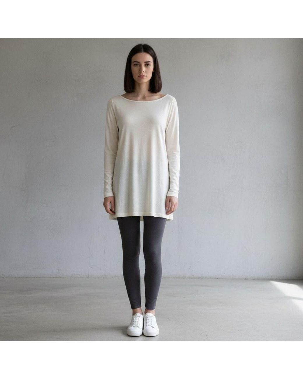 Conquista White Neutrals Cream Long-Sleeve Relaxed Fit Top