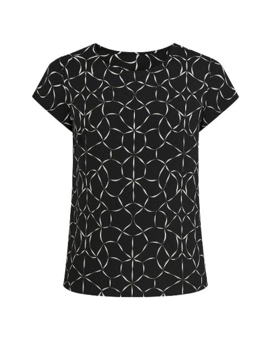 Conquista Black Short Sleeve & Print Top