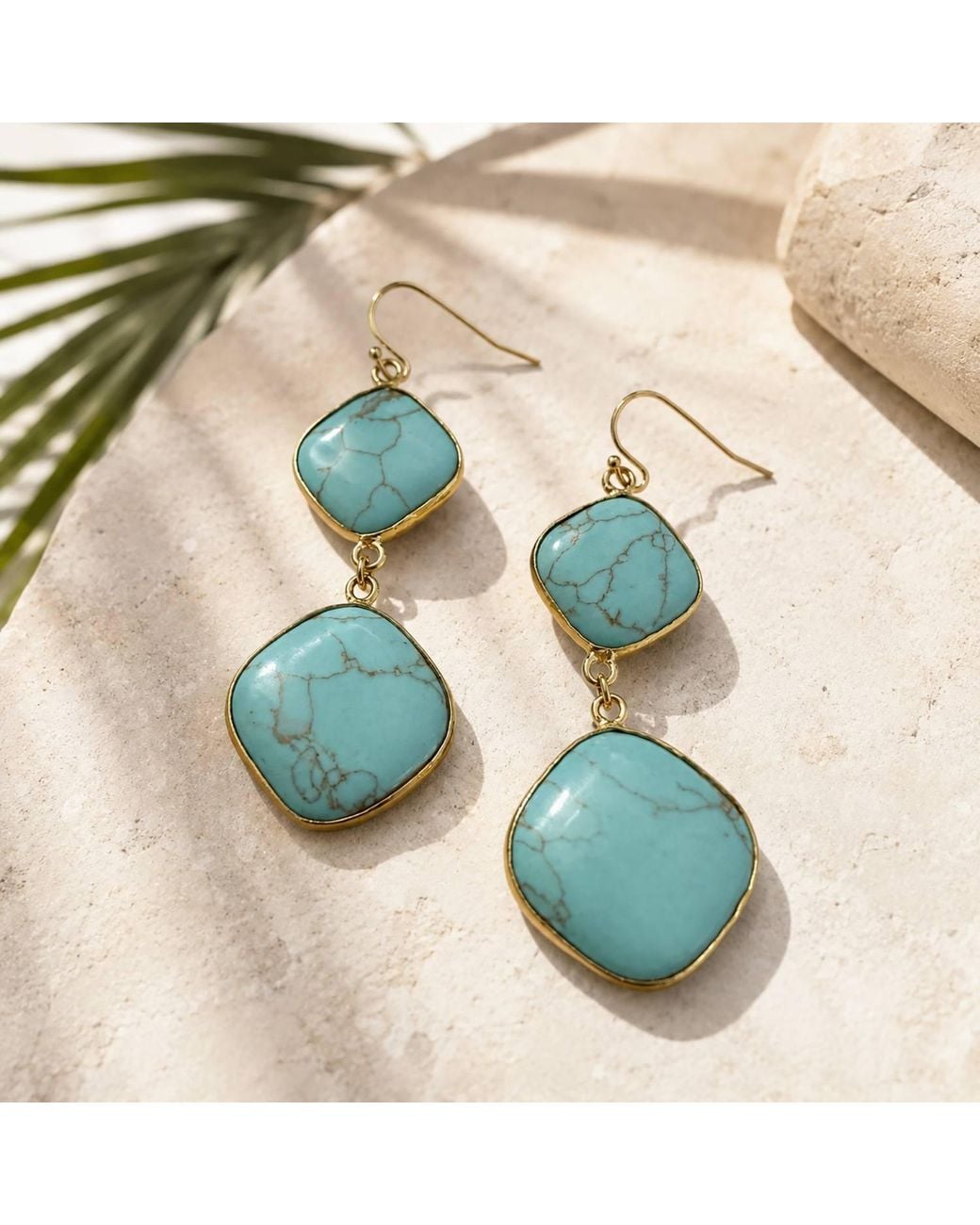 Rare Matters Jewelry Green Modern Geometric Bezel Double Drop Earrings