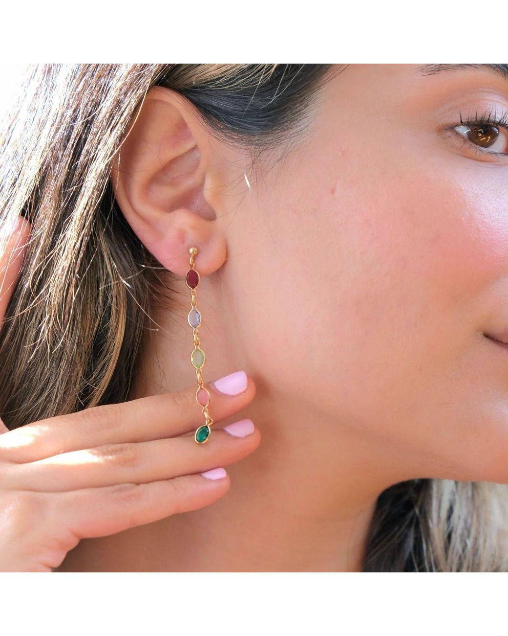 Harfi White Dangle Multi Gemstone Crystal Drop Plated Earrings