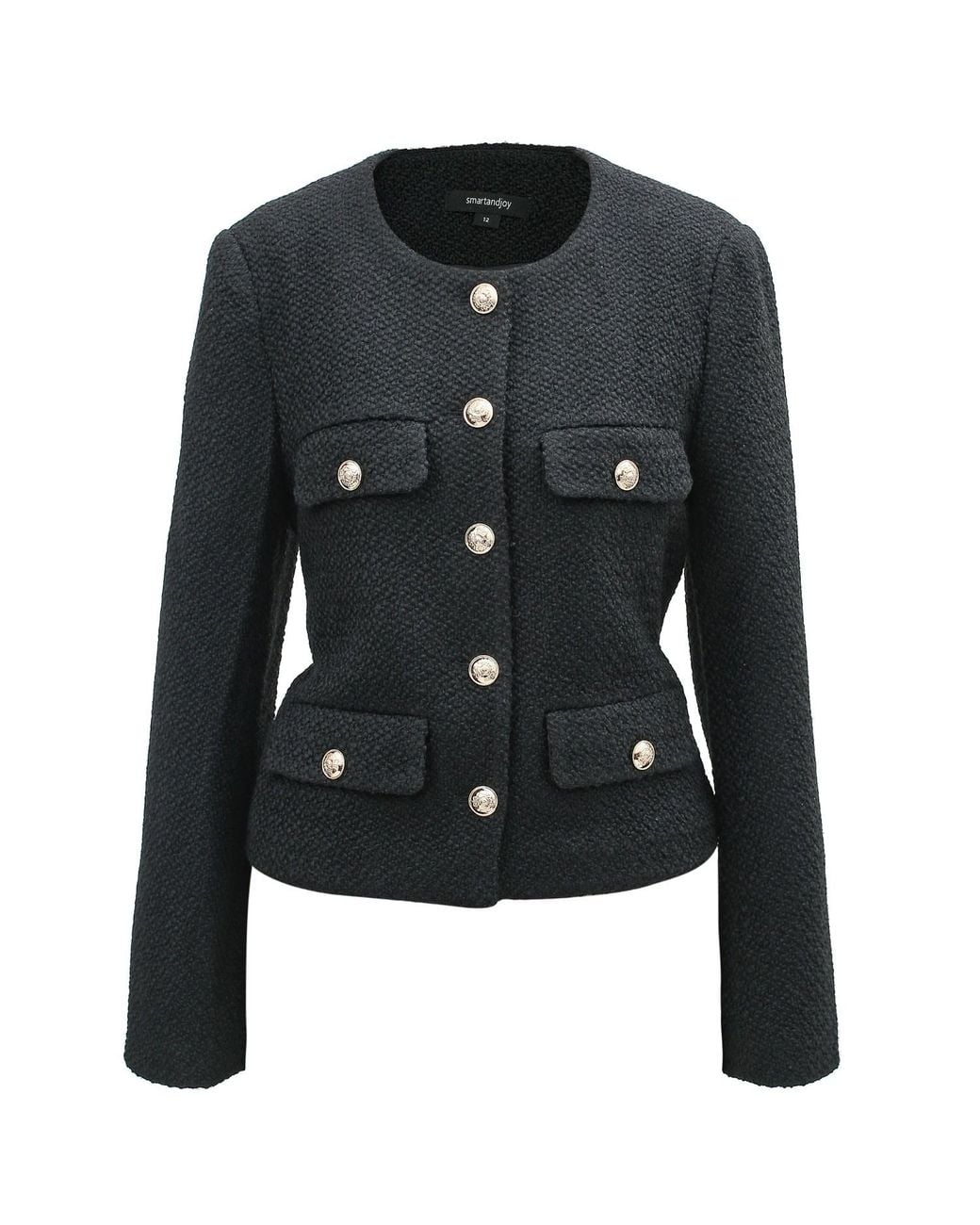 Smart and Joy Black Wool And Golden Buttons Short Jacket