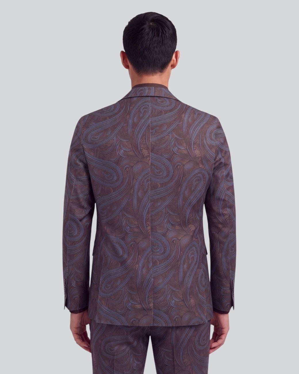 Lords of Harlech Blue Josh Paisley Badalona Brownie Stretch Tailored Blazer for men