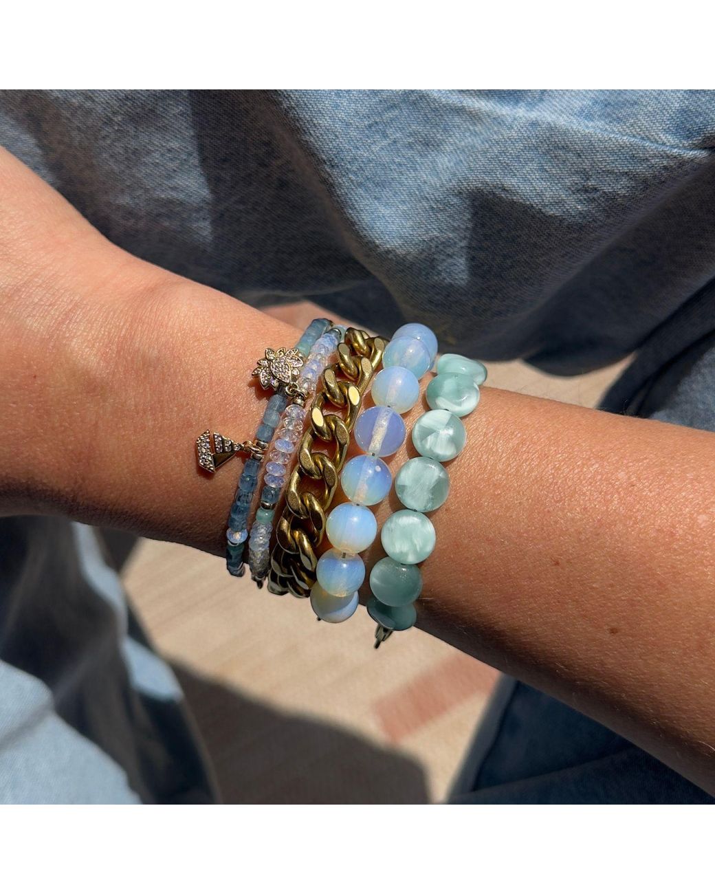 Rachel Nathan Blue Remix Mini: Santa Maria Aquamarine & Sail Boat Bracelet