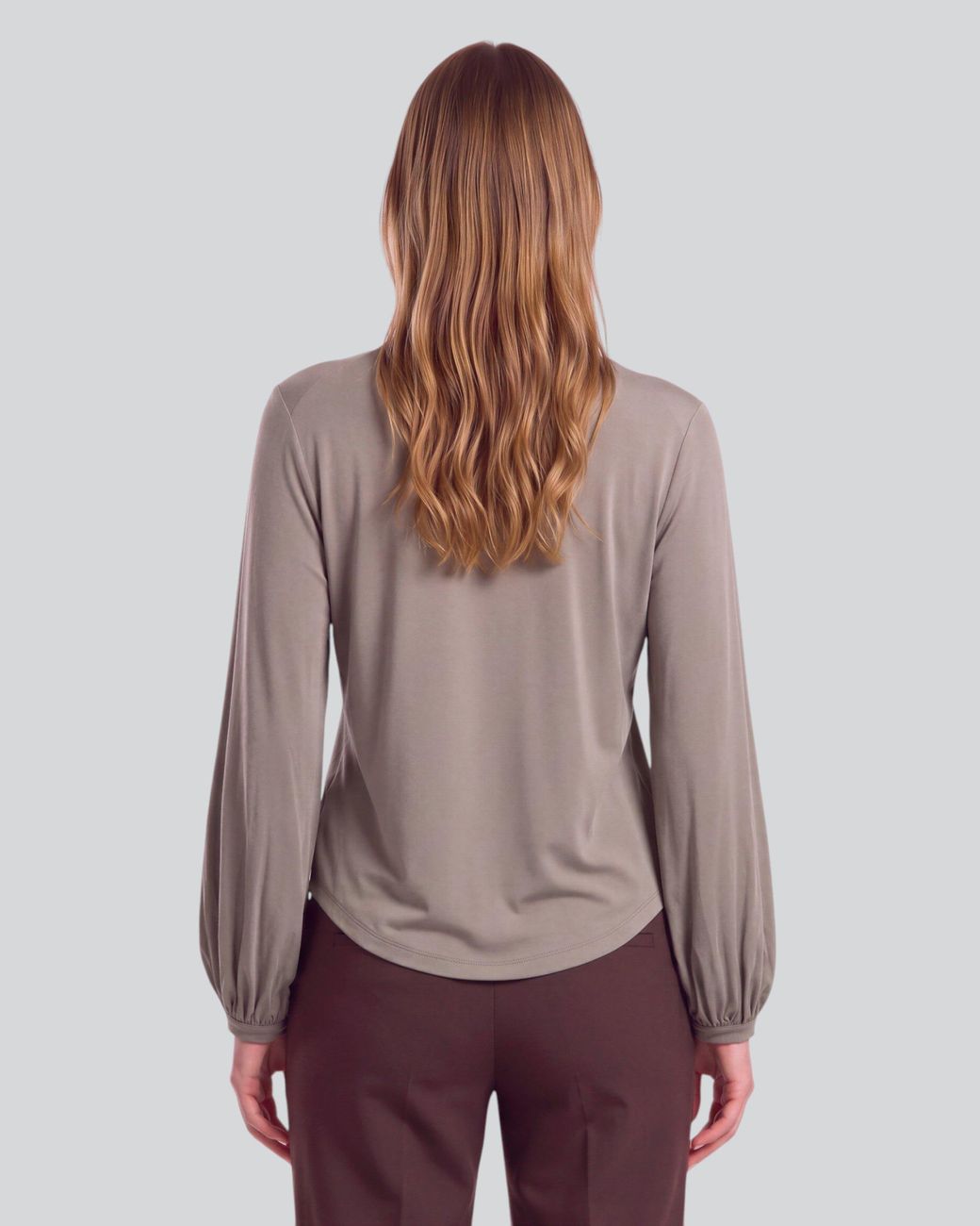 Lords of Harlech Brown Val Sage Lyocell Stretch V-Neck Top