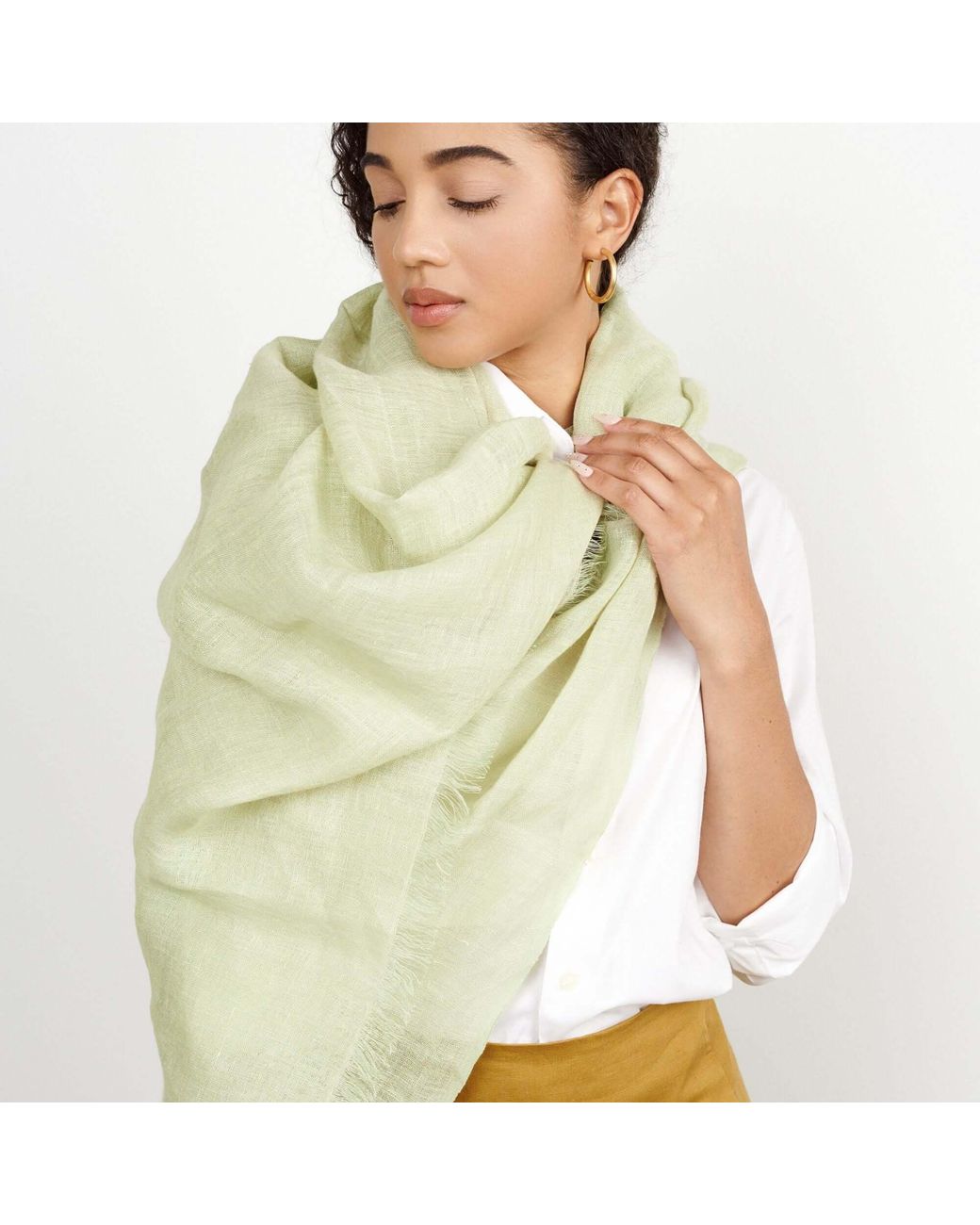 Variously Green Soya Pastel Lime Hand Woven Soft Linen Scarf