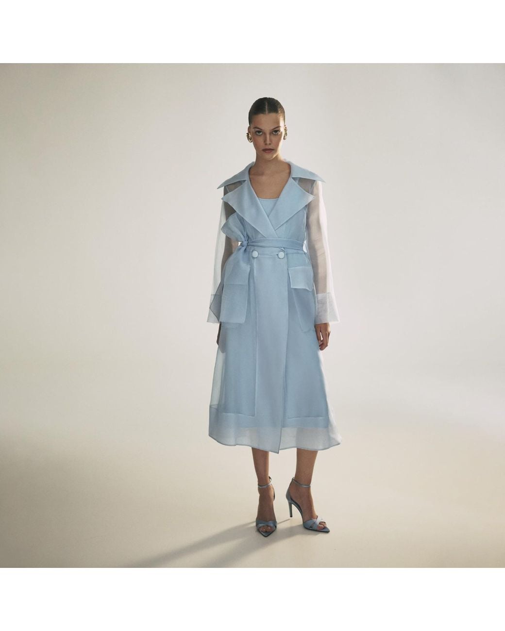 Lita Couture Blue See Through Organza Trench Dress