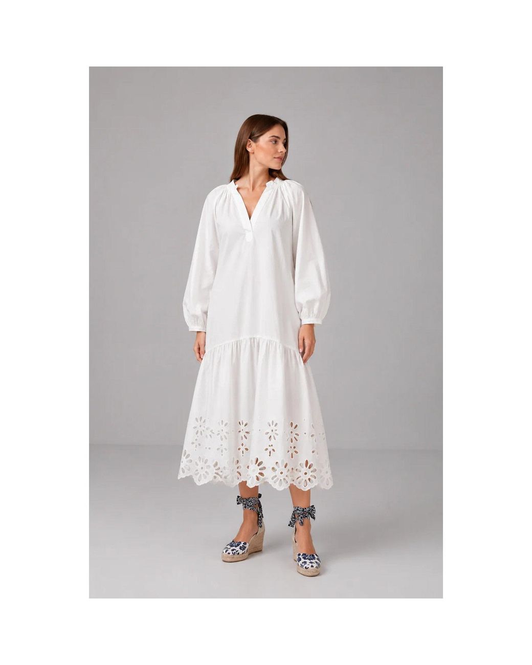 IZABELA MANDOIU White Premium Broderie Anglaise Oversized Midi Dress