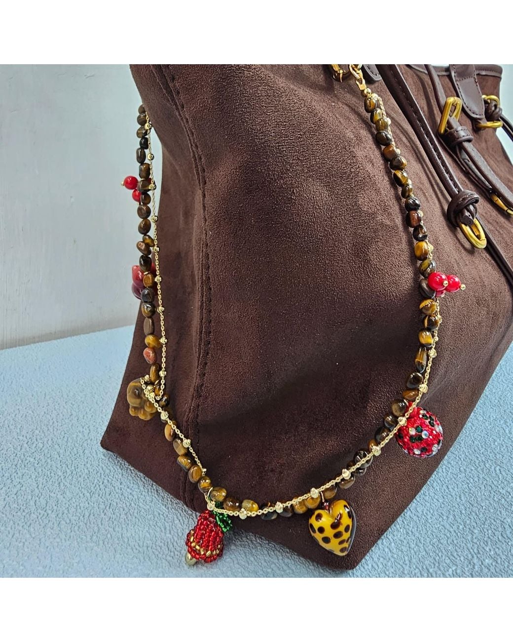 Farra Brown Christmas Theme Tiger-Eye Stone Bag Charm