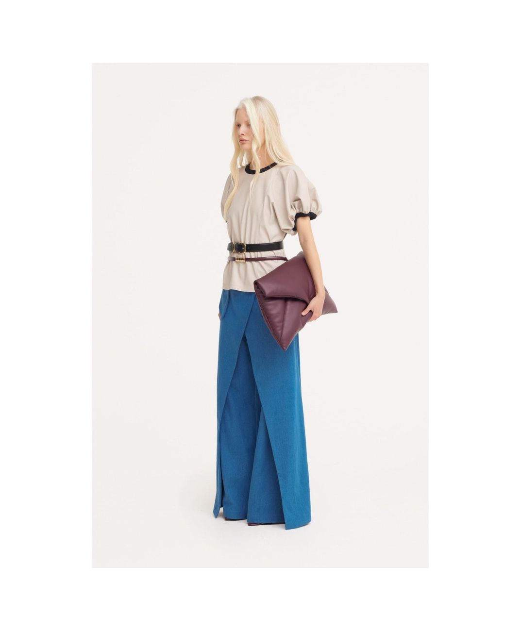 Julia Allert Blue High-Waisted Denim Wrap Trousers Skirt Effect