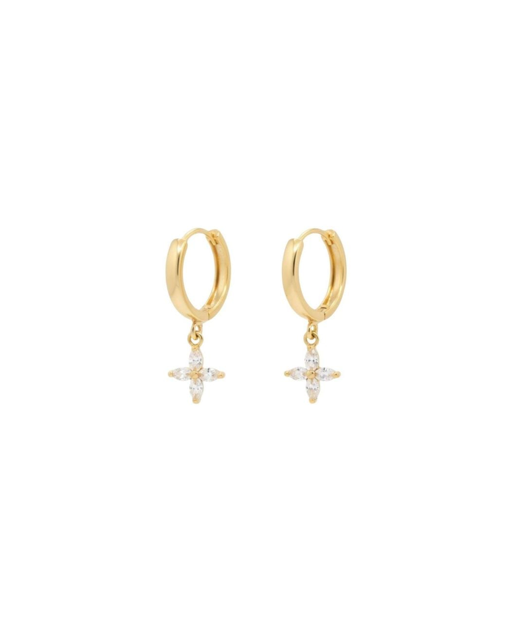 Uchi and Soto Metallic Kinmokusei Flower Drop Huggie Hoop Earrings
