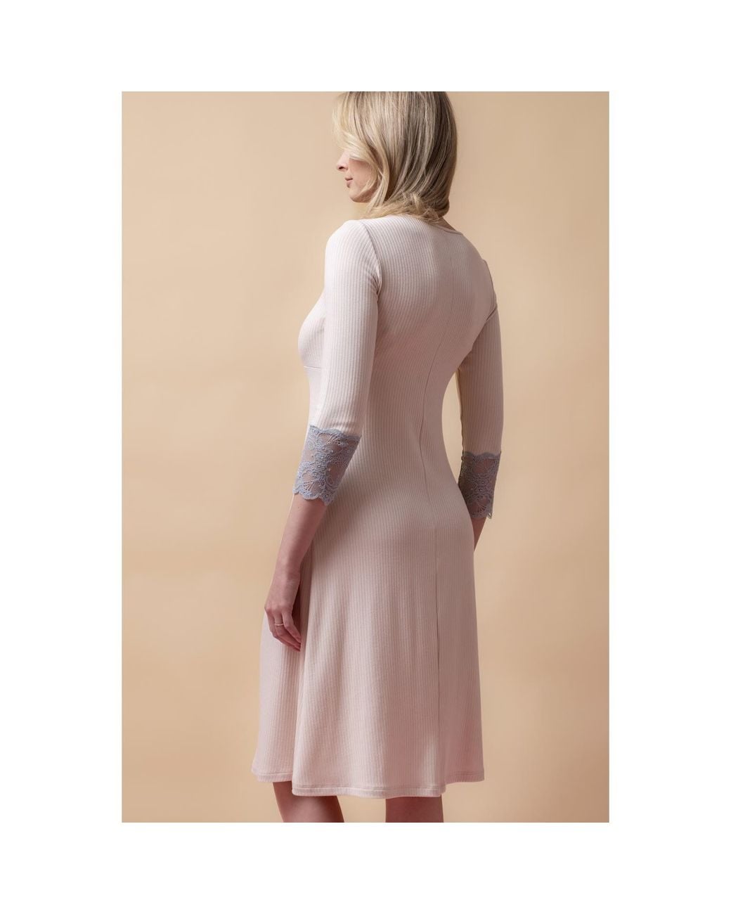 Oh!Zuza Pink Neutrals Santal Lace Trim Midi Nightshirt – Vanilla