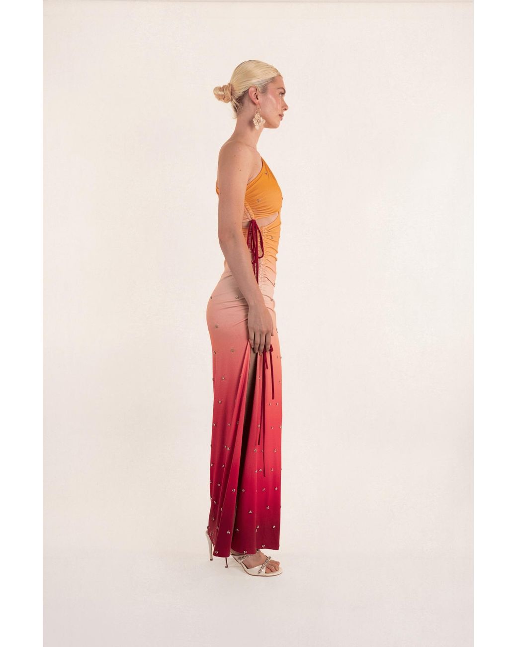Clerestory Pink Solene Hand-Sewn Crystal Embellished Ombré Print Maxi