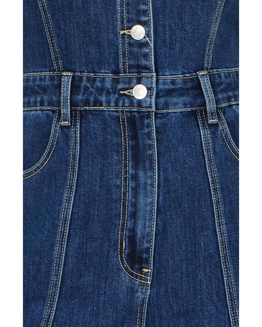 Yumi' Blue Denim Stretch Fitted Jumpsuit