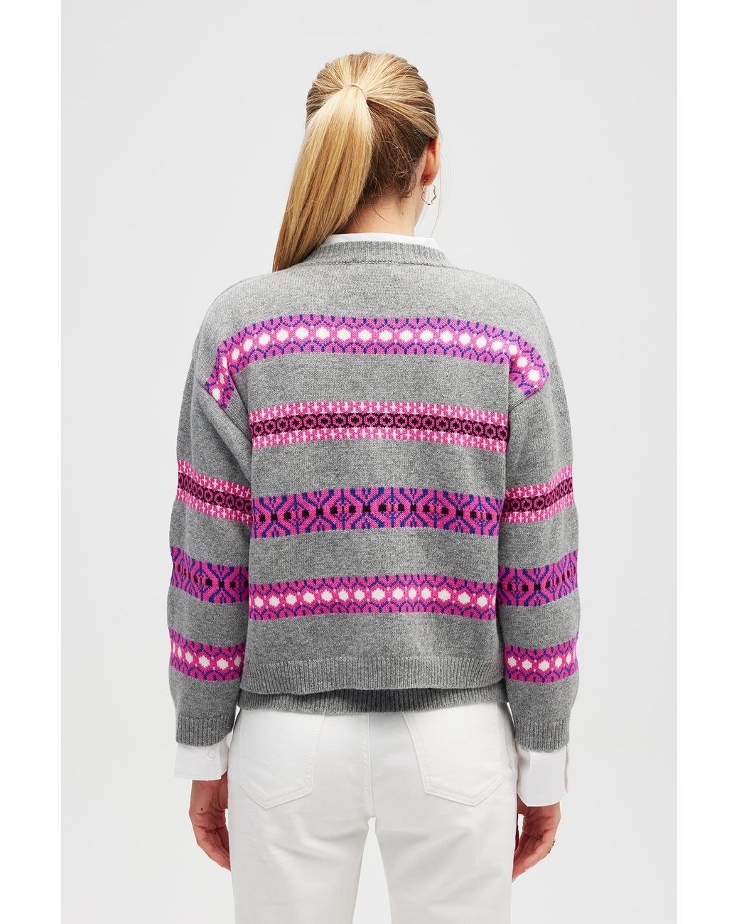 Peraluna Pink Sephora Jacquard Knit Cardigan