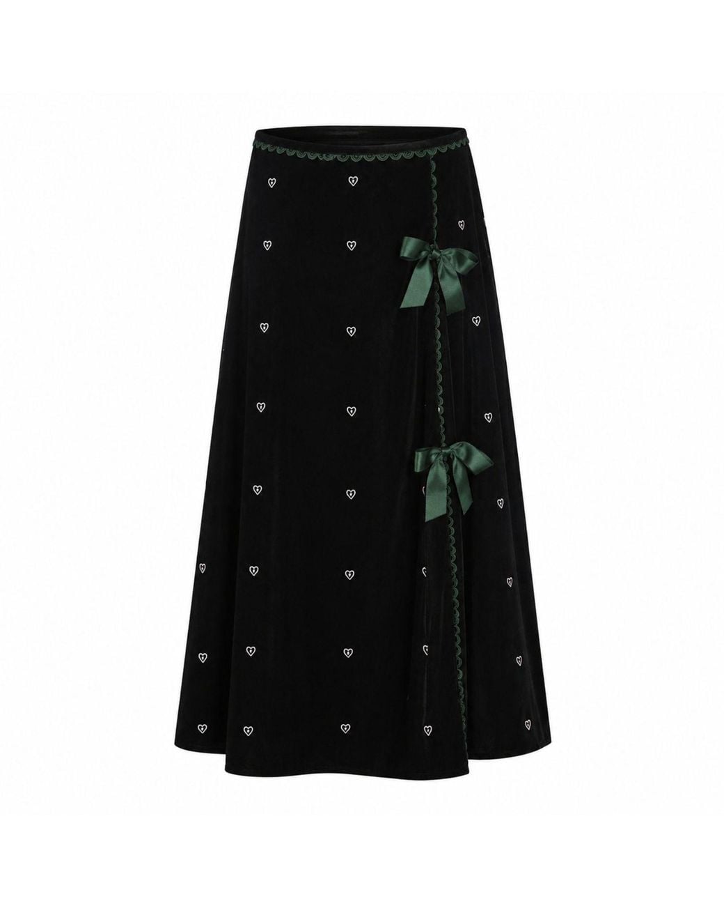 Rose & Nancy Black Illy Embroidered Heart Velvet Skirt