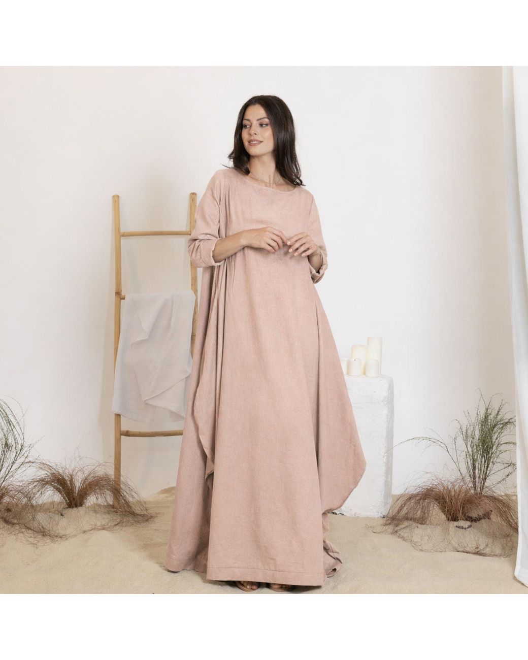 Nikka Place Pink Long Linen Boho Beach Dress
