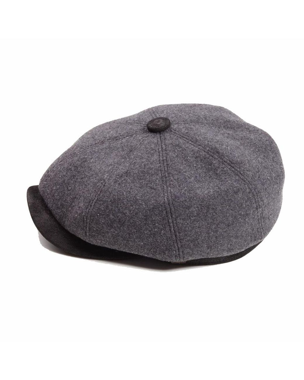 Dasmarca Hats Gray Eden Wool Newsboy Bakerboy Peaky Cap With Leather Visor Peak for men
