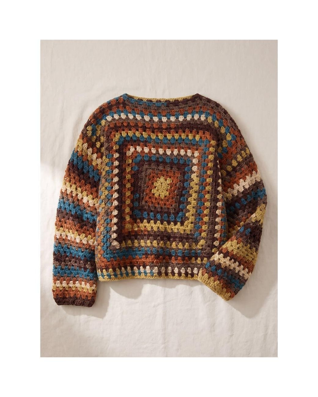 Ana Chic Brown Earth Granny Square Handmade Crochet Jumper