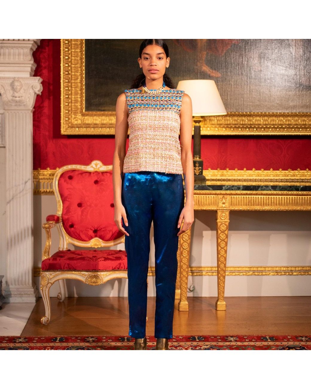 RUE AGTHONIS Blue Bebe Paille Top
