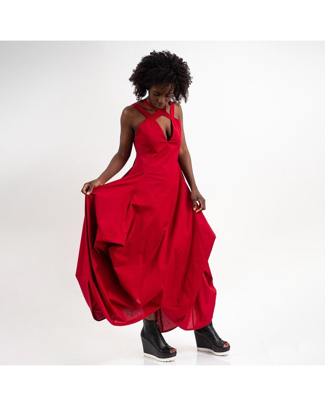 Metamorph Red Sleeveless Long Dress