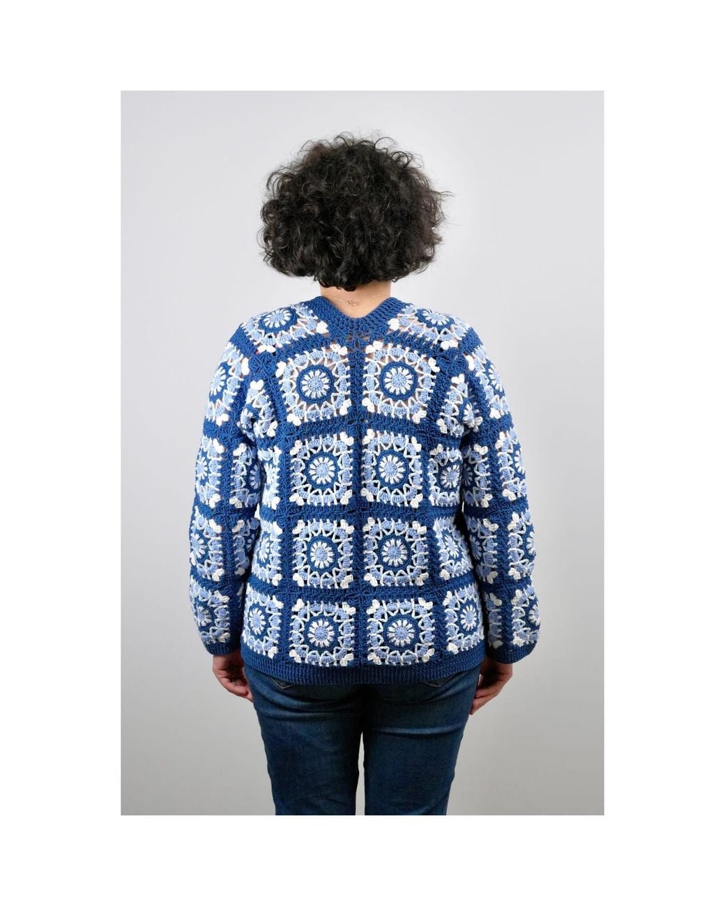 Ana Chic Blue Mosaic Handmade Crochet Cardigan
