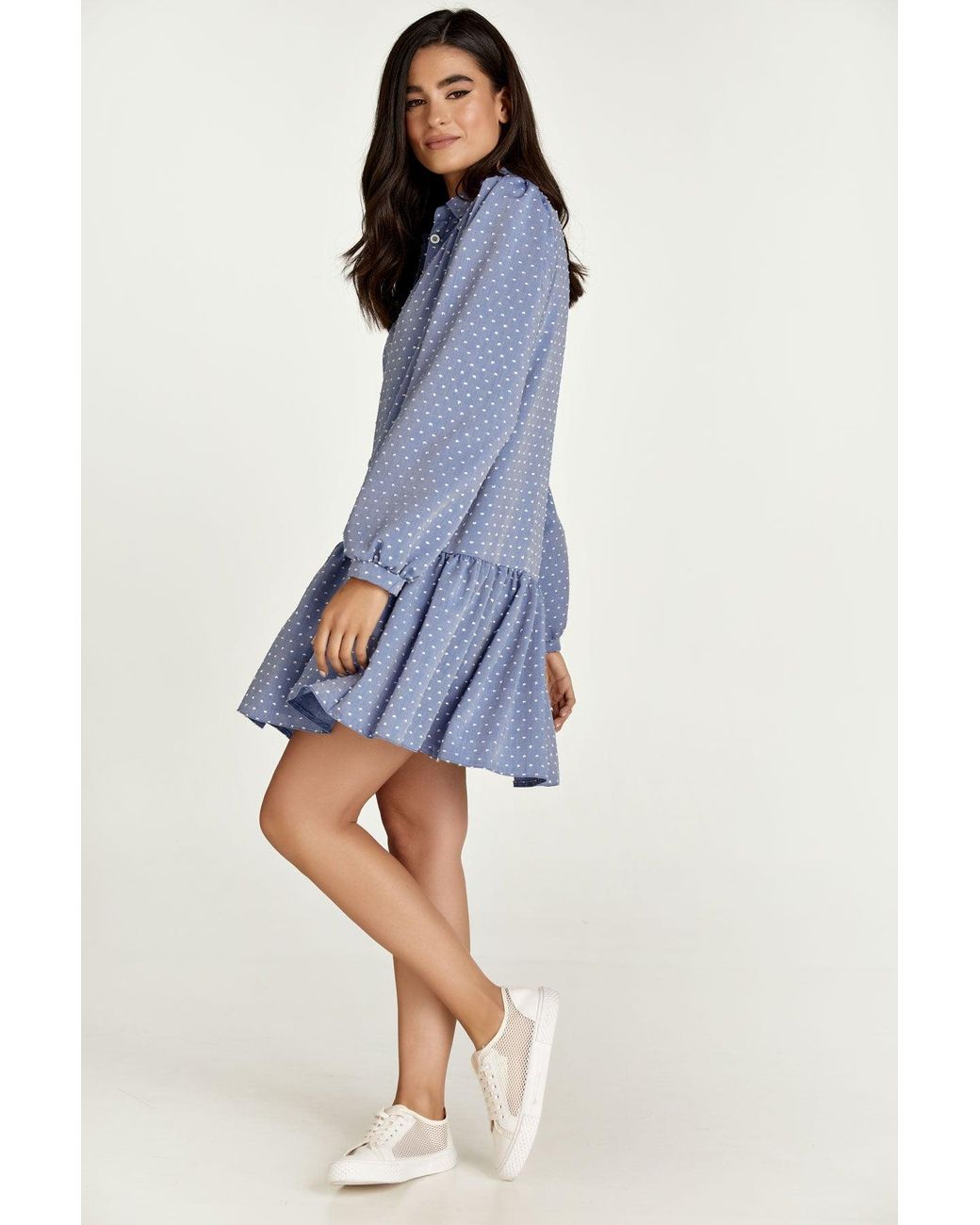 Conquista Blue Denim Style Embroidered A Line Dress