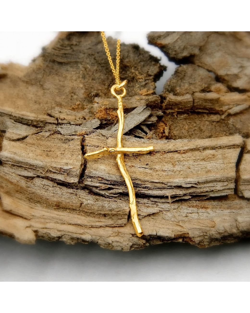 Mother Nature Jewelry Metallic Cross Branch Necklace, Handmade Tree Pendant