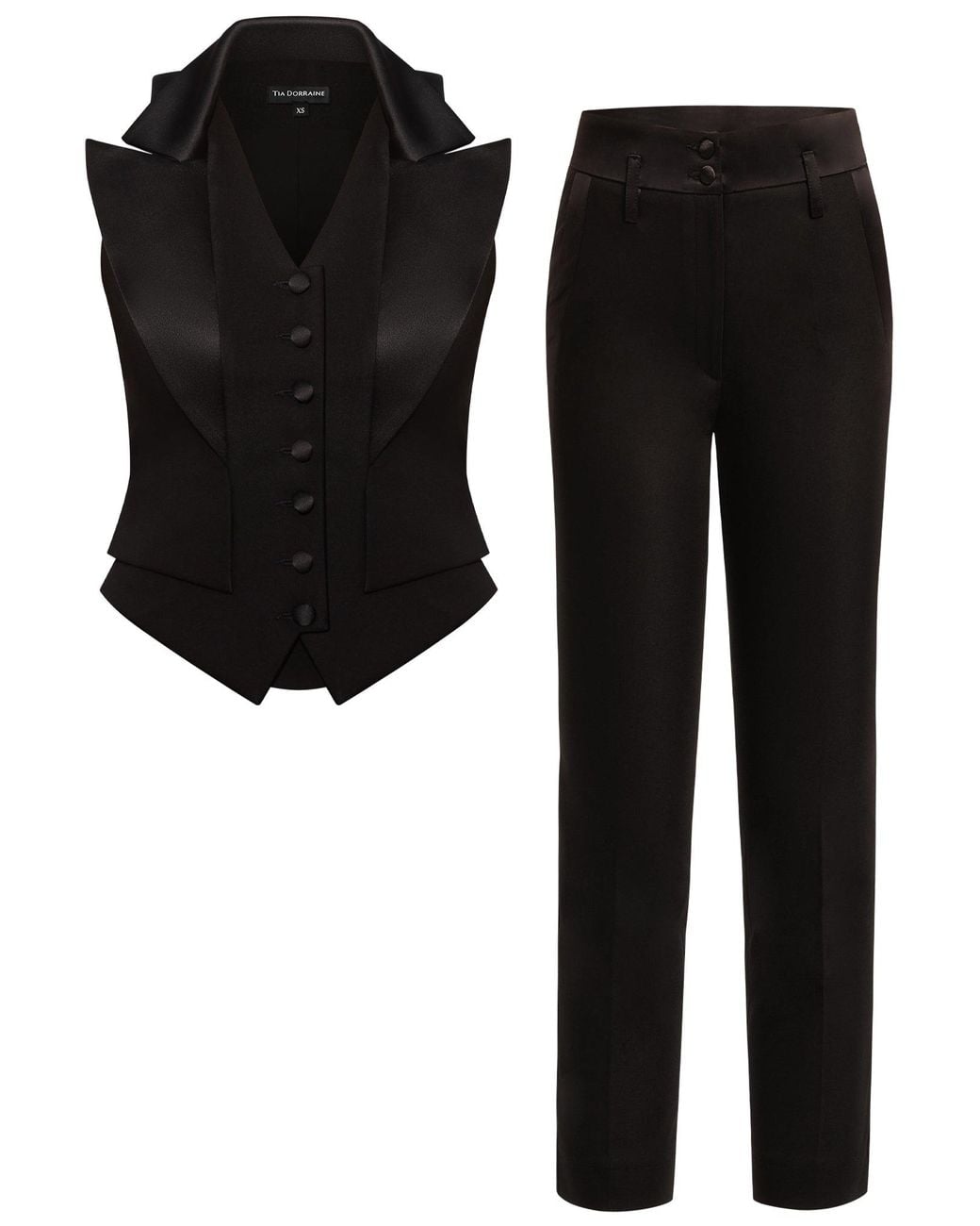 Tia Dorraine Black Single-Breasted Waistcoat & Tailored Trousers Set