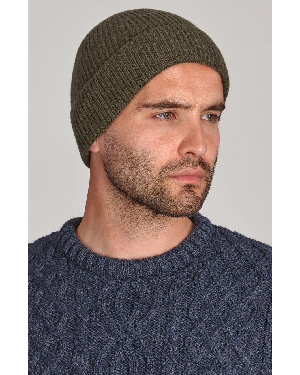 Paul James Knitwear Green Lightweight Merino Cashmere Beaulinee Beanie