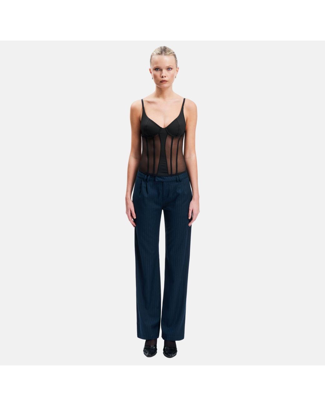 OW Collection Black Sivara Mesh Corset Top