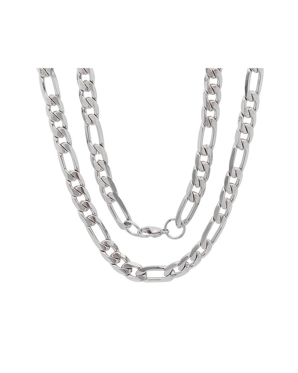 Steeltime Metallic Stainless Steel Accented Figaro Necklace Chain for men