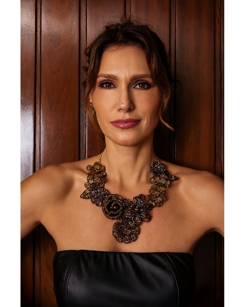 Lavish by Tricia Milaneze Brown Sepia Mix Blossom Handmade Crochet Necklace