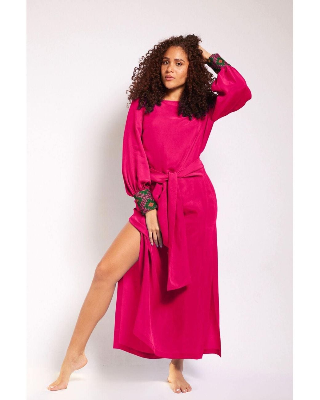 Yomisma Pink Viva Chiapas Embroidered Kaftan — Artisanal Handcrafted Resort Dress With, & Embroidery