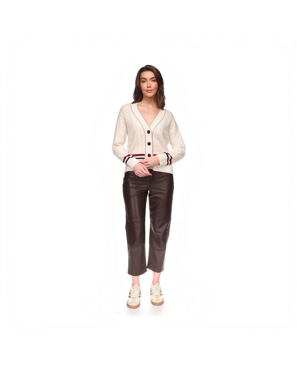 Brodie Cashmere Natural Varsity Cable Cardi